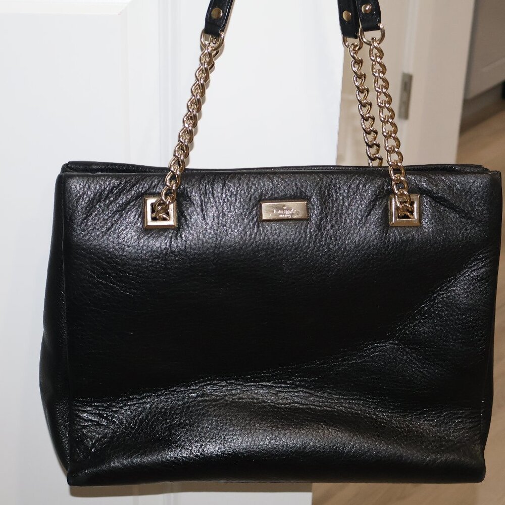 Kate Spade New York Womens Black Leather Chain Strap Inner Pocket Shoulder Bag